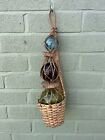 Vintage Decorative Glass Bouys In A Wicca Holder Hanging Basket Nautical 18?