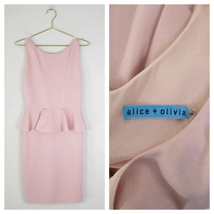 Alice + Olivia Blush Pink Metallic Peplum Tracey Sleeveless Sheath Dress Size 6 - Picture 1 of 12