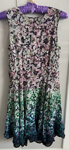 Ladies French Connection Size 10 Pink Green Ombre Floral Skater Dress Summer