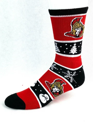 Ottawa Senators Hockey Christmas Snowman Stripe Crew Socks Cover