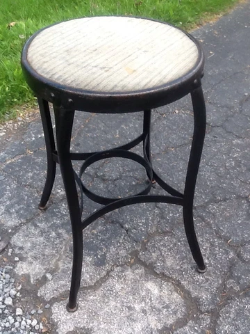 Vintage TOLEDO Industrial 24" Stool - Metal / Fabric - 14" Round Seat -Very Good Cover