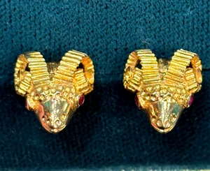 Ilias Lalaounis Greek 18K Yellow Gold (Ruby Eyes) Sheep Animal Stud Earrings - Picture 1 of 9