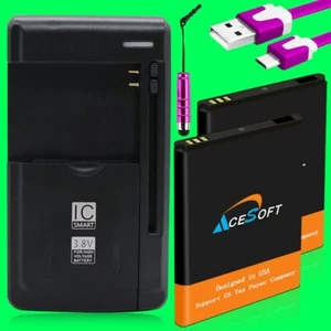 2x 2000mAh Battery Universal Charger Flat Cable Styli for ZTE Citrine LTE Z717VL - Picture 1 of 1