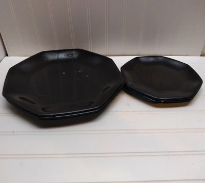 Arcoroc Octime Black Ceramic Octagonal Dinner & Side Plates France 2Pcs - Image 1 of 4