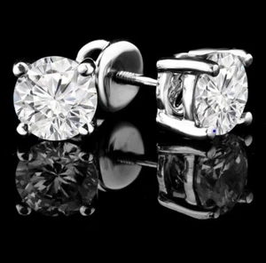 Pendientes redondos de diamantes de platino 950 con pasador de 1,50 quilates GCI IGI cultivados en laboratorio 4 puntas - Imagen 1 de 5