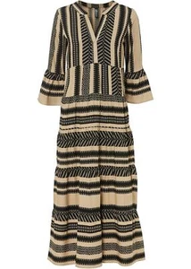 Maxikleid Gr. 50 New Beige Schwarz Gestreift Damen 3/4-Ärmel Casual-Kleid Neu - Bild 1 von 1