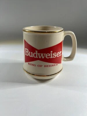 Budweiser Ceramic Small White Mug/Cup w/Handle Gold Trim Official Product - Image 1 of 4