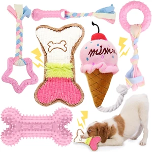 6 Pack Puppy Teething Toys Pink Small Breed Dog Chew Toys with Rope Cute Soft Ru - Picture 1 of 14