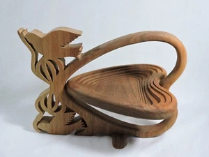 Scroll Saw Wood Dove & Heart Collapsible Spiral Bowl Wooden Trivet 10" wide/long - Picture 1 of 9