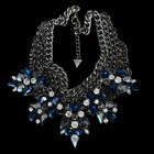GUESS Chain Link Blue Clear Rhinestone Statement Runway Necklace Signed