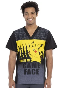 Pichu Cherokee Scrubs Tooniforms Pokemon Mens V Neck Top TF704 PMMF - Picture 1 of 6