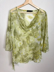 Picadilly Fashions Women's Sheer Floral Y2K Top Size Large Cowl Neck Colorful - Picture 1 of 10
