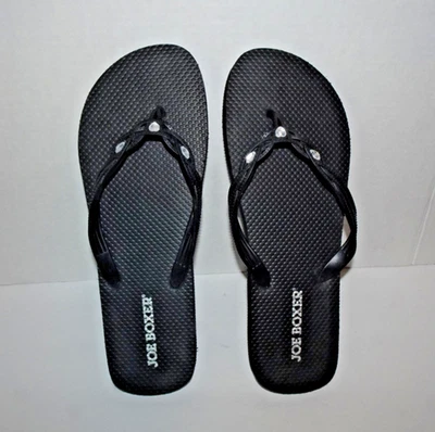 New Women’s Joe Boxer Flip Flop Sandals Black with Rhinestones  Thong Sz 11-12 - Image 1 of 4