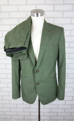 Traje Chaqueta Indochino Newbury Verde Lana Lino 2 Piezas 48 Pantalones 54 LEER Ireg Fit Foto 1 de 4