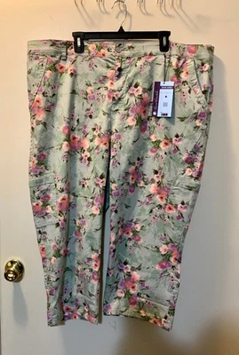 Gloria Vanderbilt Cargo Capri Swan Series Musgo Floral - Talla 22W - Nuevo con etiquetas Foto 1 de 4