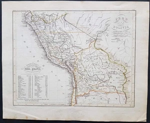 1853 Peru Bolivien - Südamerika grosse grenzkolorierte Stahlstich-Karte - Imagen 1 de 1