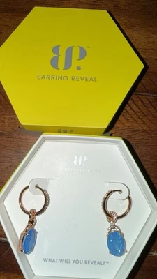 Bomb Party BP My Silence Speaks Earrings Blue Quartz On Rose Gold ER22038 - Image 1 of 3