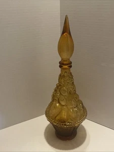Empoli Cesto Frutta Italiano Vetro Ambrato Bottiglia Genio 16” Italia, Vintage Metà Secolo - Foto 1 di 10