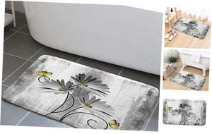 Rustic Farmhouse Bath Mat, Farm Gray Daisy Floral Flowers Butterfly Country - Picture 1 of 7