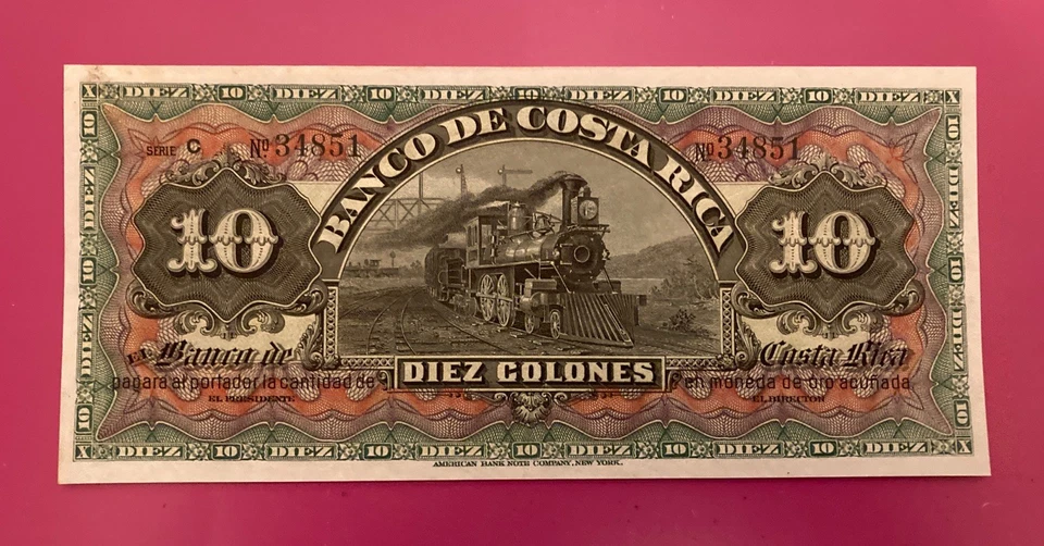 Billete Banco De Costa Rica 1901-08 Emisión 10 Colones #S174r. Crisp Choice UNC. Foto 1 de 2