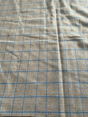 Tela de lana de colección 1 1/2 yarda a cuadros pata de gallo azul dorado 55 W B Foto 1 de 3