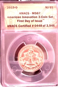 2019-D NEW JERSEY $1 MS67 ANACS FIRST DAY OF ISSUE#448OF 3,946 - Picture 1 of 2