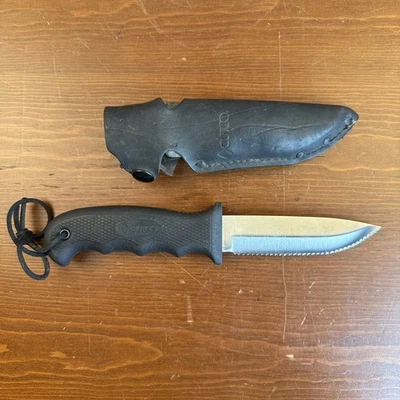 "Cuchillo de caza CUTCO 5718 Olean, Nueva York, hoja dentada de 4,25"" y funda de cuero de EE. UU." Foto 1 de 4