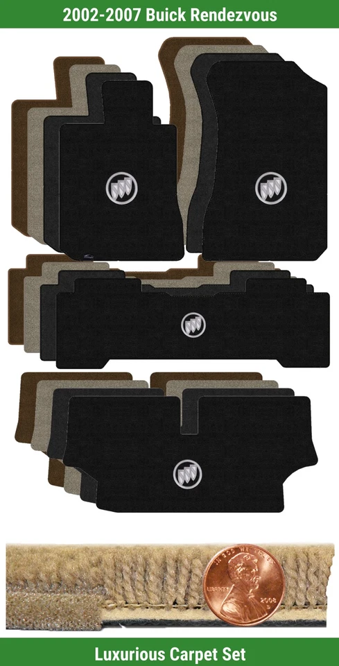Conjunto de tapete de luxo personalizado para 2002-2007 Buick Rendezvous com logotipo (4 peças) #250 - Imagem 1 de 4