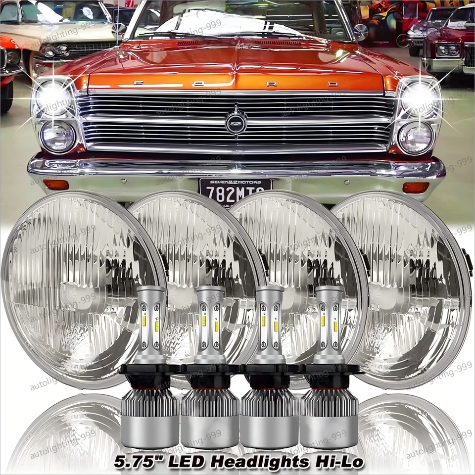 4 круглые светодиодные фары 5,75 дюйма 5-3/4 дюйма Hi-Lo для Ford Galaxie 500 1962-1974 годов выпуска - Изображение 1 из 4