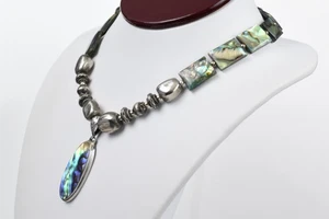 Artisan Handmade Studio Sterling Abalone Shell Pendant Necklace 15 in - Picture 1 of 11