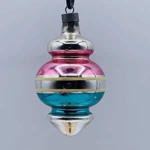Vintage gestreiftes Quecksilber Glas Tornado UFO Weihnachtsschmuck glänzend Brite 2 1/2" - Bild 1 von 6