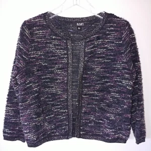 a.n.a. Slub Knit Open Cardigan Silver Trim Poly Acrylic Wool Blend Size PL - Picture 1 of 9