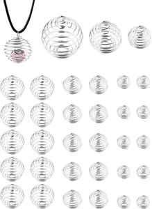 Spirale Perlen Käfige Anhänger, 30 Stck. 3 Größen Versilbert Stein Halter Halskette C - Bild 1 von 12