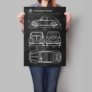 Volkswagen Beetle Car Poster Retro Patent Blueprint Art Print - Picture 1 of 5