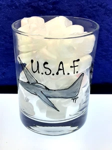 "USAF / Above All" handpainted on Double Old Fashioned Glass - NEW - Picture 1 of 4