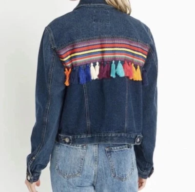 Buffalo David Bitton женщин маленький цветной кисточки богемное фестиваль джинсовая куртка - Изображение 1 из 4