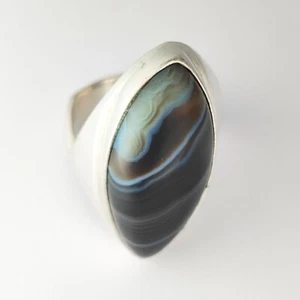 REDUZIERT asymmetrischer 925 Sterling Silber Ring mit gebändertem Achat Größe UK S 15,64 Gramm - Bild 1 von 6