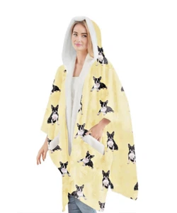 Snuggs Wickel Plüsch Boston Terrier Druck Kapuze Decke Morgenmantel-Neu mit Etikett-Kostenloser Versand - Bild 1 von 3