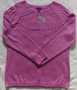 NWT $89 TALBOT'S JOYFUL PINK CABLE YOKE SWEATER SIZE X (LIKE 12W) Barbie Core! - Picture 1 of 9