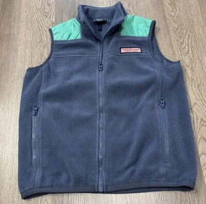 Vineyard Vines Harbour Fleece Full-Zip Vest Boy’s Medium (12-14) Blue/Green - Picture 1 of 4