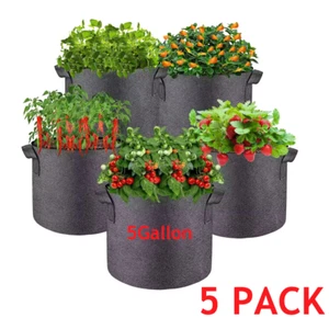 5 Gallon Fabric Grow Pots Round Aeration Plant Pot Grow Bag Black Garden - Picture 1 of 11