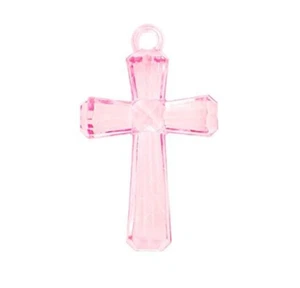 6 CHARM CROSS CRUCIFIX Pink 45mm Baptism Christening 1st Communion Confirmation - Imagen 1 de 4
