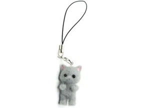 Chat Peluche Pendentif pour Téléphone Portable Miniblings Enfants Laineux Gris - Photo 1 sur 4