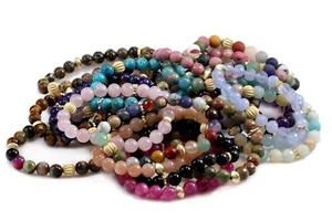 Semi Precious Gemstone Bracelets Ruby Amethyst Blue Agate Stretch Faceted 8mm - Picture 1 of 52