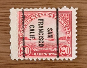 1931' US 20c Golden Gate Stamp Scott 698 Rotary Press Carmine Rose Pre-Cancel - Picture 1 of 2