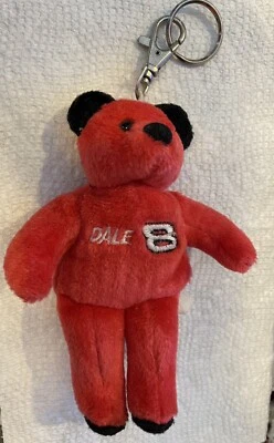 Vintage Dale Earnhardt Jr. Red Bear Stuffed Animal NASCAR Keychain #8 UNUSED - Image 1 of 4