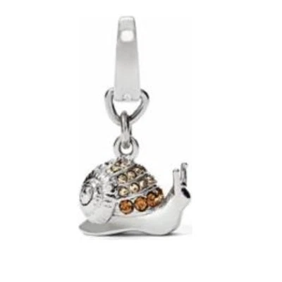 NEW-FOSSIL SILVER TONE SNAIL ,BROWN+TAN PAVE CRYSTAL CHARM PENDANT-JF01769040 - Image 1 of 2