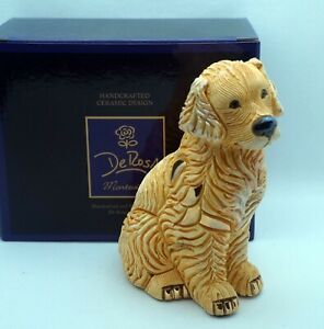New De Rosa Rinconada Figurine Golden Retriever Dog with Gold Enamel DeRosa