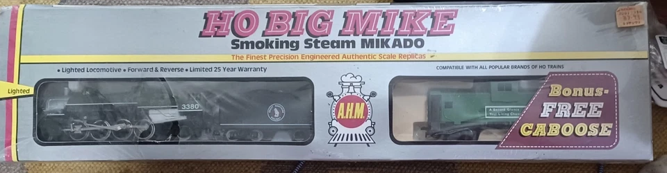 Vintage Ahm Ho Big Mike Smoking Steam  Locomotive Train & Caboose - Image 1 of 4