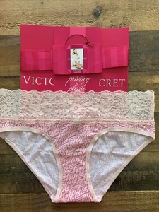 Victorias Secret Hiphugger Hipster Cotton Lace Panties VS Logo Pink Size S - Picture 1 of 3